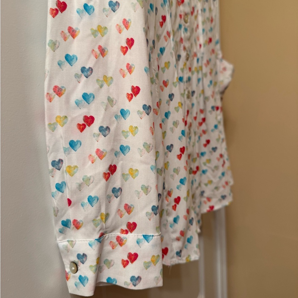NWT Jane and Delancey Multicolor Heart Print Button Down Shirt Valentine’s Day - Picture 8 of 14